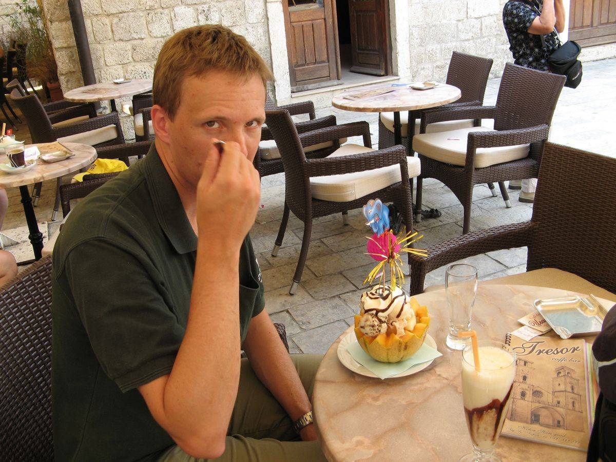 Enjoying a cup of ice cream in Trogir, Croatia